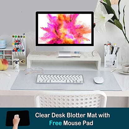 Clear Desk Mat Blotter Protector Vinyl Top Office Home Table Desk for Laptop Computer Desktop Keyboard 16x32 In Plastic Crystal Wipeable Non-glare Mat Waterproof with Mouse Pad - size: 16 x 32 inch