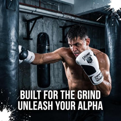 Amber Fight Gear Alpha Series PU Boxing Gloves Pair - color: Black/White, size: 12oz
