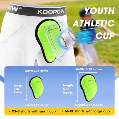 Youth Boys Padded Compression Sliding Shorts Pants With Soft Cup & Pocket - color: White-0933w, size: Medium
