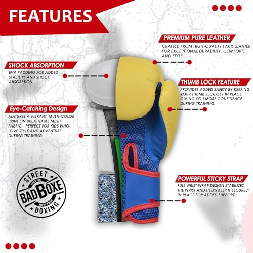 Kids Boxing Gloves 6oz | Boxing Gloves for Kickboxing Muay Thai MMA | Bag Gloves for Punching Bag - color: Yellow