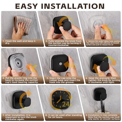 Heavy Duty Reusable Suction Cup Hooks for Kitchen/Bathroom/Shower - Wet-Proof Hooks for Towels, Robes, Loofah&Wreaths/No Drill Mounting on Glass, Tile, Metal (2, Matte Black) - color: Matte Black