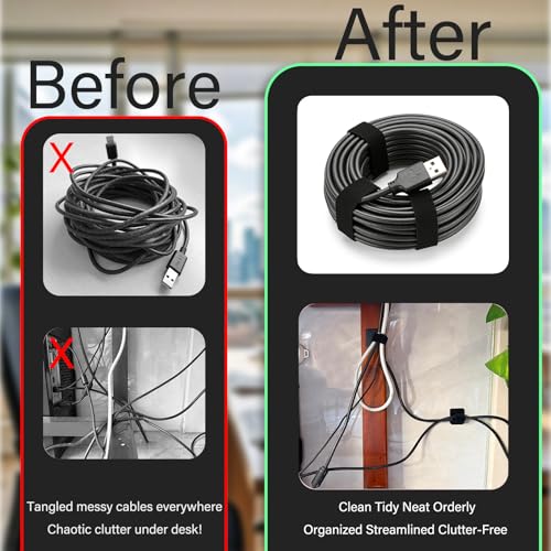 Under Desk Cable Management Ties, 15 Pack | Adjustable Hook and Loop Cord Organizer, Low Profile Wire Hider System