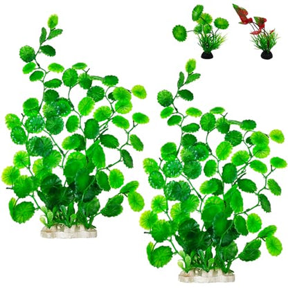 2 Pcs Large Aquarium Plants with 2 Pcs Small Artificial Seaweed Plants, 16 Inch High Artificial Plants Decoration, Fish Tank Decor Plastic Plants, Perfect for Aquarium Decor(Green)