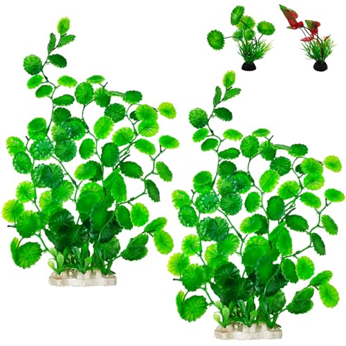 2 Pcs Large Aquarium Plants with 2 Pcs Small Artificial Seaweed Plants, 16 Inch High Artificial Plants Decoration, Fish Tank Decor Plastic Plants, Perfect for Aquarium Decor(Green)