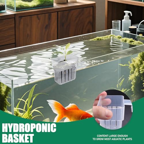 8 PCS Hanging Aquarium Plant Holder with Hook, Fish Tank Plant Holders with Hole, Top Aquatic Planter Hanging Pot for Hydroponic Water Feature, Aquarium Accessories