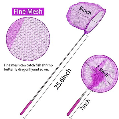 2 Pack Insect Catching Nets, Telescopic Stainless Steel Pole, Fishing Nets,Butterfly Nets, Nature Exploration Toys for Kids Outdoor Playing