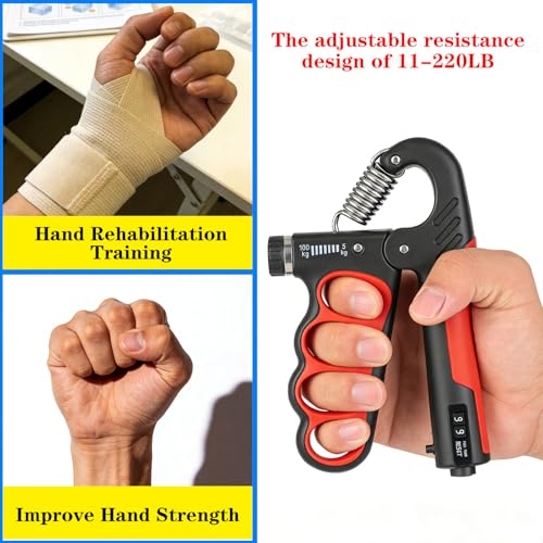 Hand Gripper Strengthener, 11-220LBs Adjustable Resistance Grip Strength Trainer with Counter, Forearm Exerciser for Injury Recovery and Muscle Building - color: Blue-2PCS