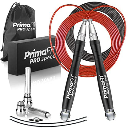 PrimaFIT Pro Speed Jump Rope for Adults, Weighted Skipping Rope for Boxing - color: Black