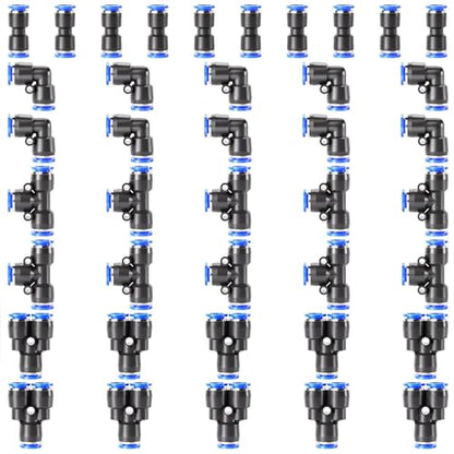 TAILONZ PNEUMATIC 5/16 inch or 8mm od Push to Connect Fittings Pneumatic Fittings Kit 10 Spliters+10 Elbows+10 tee+10 Straight (40 pcs)
