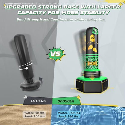 ODOSOLA 67'' Inflatable Punching Bag Freestanding for Kids Aged 3-12 – Heavy Duty Boxing Set for Karate & Taekwondo, Stable Boxing Bag Active Kids Toy, Christmas Birthday Gift for Boys and Girls - color: Green