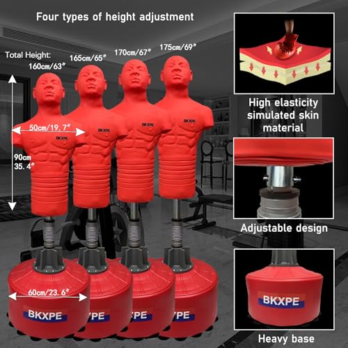 Punching Dummy Freestanding Silicone Punching Bag with Telescopic Height - color: Red