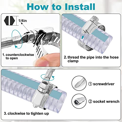 Hose Clamp, Stainless Steel Hose Clamps 2 Inch to 3 Inch, Large Adjustable Worm Gear Hose Clamps Assortment Kit Pipe Tool for Fuel Line, Plumbing, Automotive Mechanical, 10 PCS Hose Clamp Set