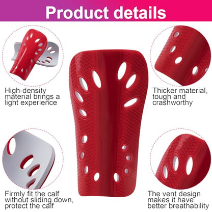ANCIRS 2 Pair Soccer Shin Guards for Youth, Breathable Shin Guard Sleeves for Football Games, Protective EVA Cushion for Youth Men & Women - color: White & Red