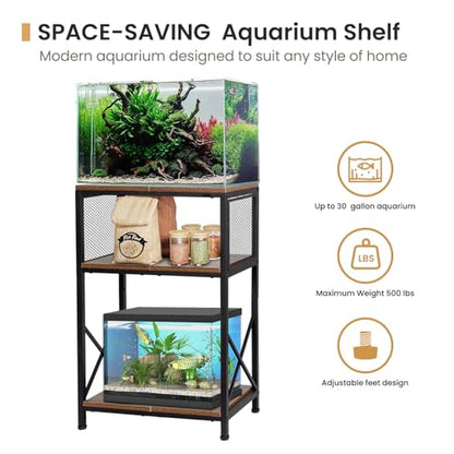 Fish Tank Stand, 10 Gallon Aquarium Stand, 3-Tier Metal Storage Shelf, 20.47"×11.42"×31.69" Heavy Duty Terrarium Stand for Home Office Fish Tank Shelf, Rustic Brown - color: Rustic Brown