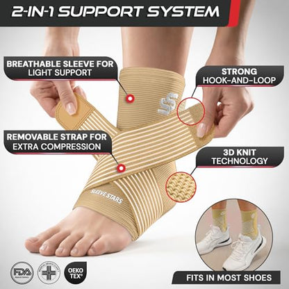 Sleeve Stars Ankle Brace Men & Women Support (Single/M:10"-12"/Beige) - color: Beige, size: Medium