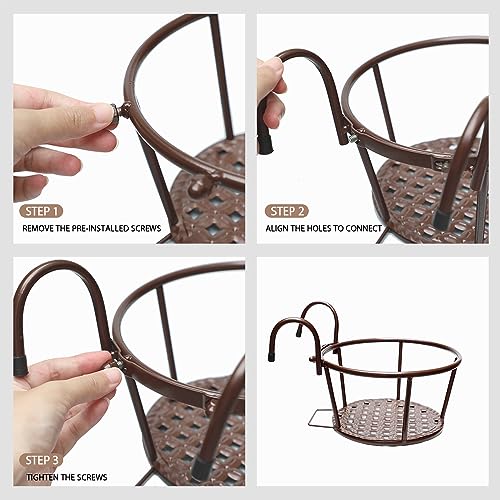 Iron Art Metal Railing Flower Pot Hanging Basket for Indoor Pot Holder Hanger 3 Pack Outdoor Plants Perfect for Porches and Patio Decor (Black)