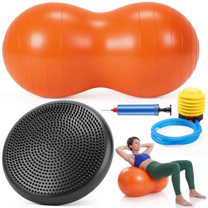 2 Pcs Peanut Ball and Wobble Cushion with Pump Set - color: Black