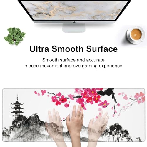 Chinese Ink Painting Desk Mat,Large Abstract Landscape Painting Gaming Keyboard Mouse Pad,Non-Slip Rubber Base Desk Pad Thick Stitched Edges Waterproof Mousepad Mouse Mat 31.5"x11.8" - color: Chinese Ink Painting