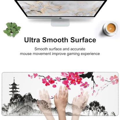 Chinese Ink Painting Desk Mat,Large Abstract Landscape Painting Gaming Keyboard Mouse Pad,Non-Slip Rubber Base Desk Pad Thick Stitched Edges Waterproof Mousepad Mouse Mat 31.5"x11.8" - color: Chinese Ink Painting