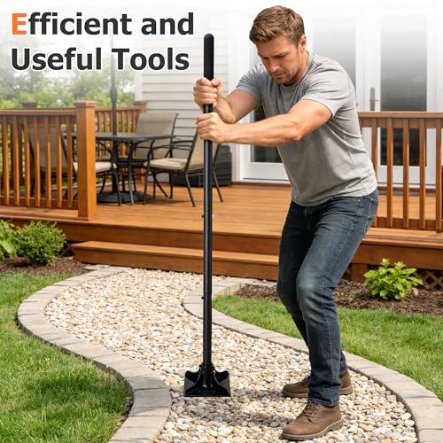 Heavy Duty Tamper Tool, 59 Inch Manual Soil Compactor Hand Tamper with Solid Flat Base Lawn Leveling Tool with Comfortable Handle for Yard Patio Driveway Garden Dirt Sand Gravel Soil ﻿