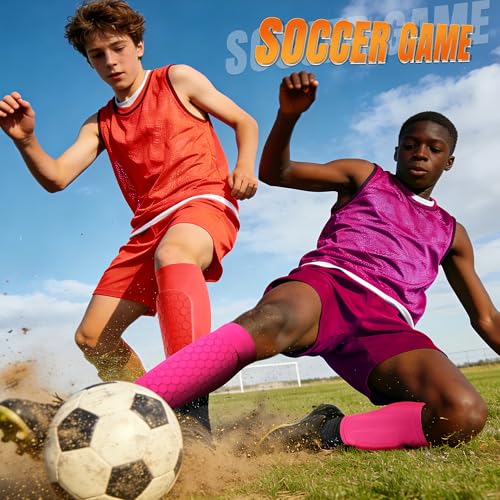 XZQTIVE Soccer Shin Guards Shin Defender for Kids Youth Adult, Ski Shin Guard Calf Compression Sleeve with Honeycomb Shin Pads - color: hot pink, size: Small