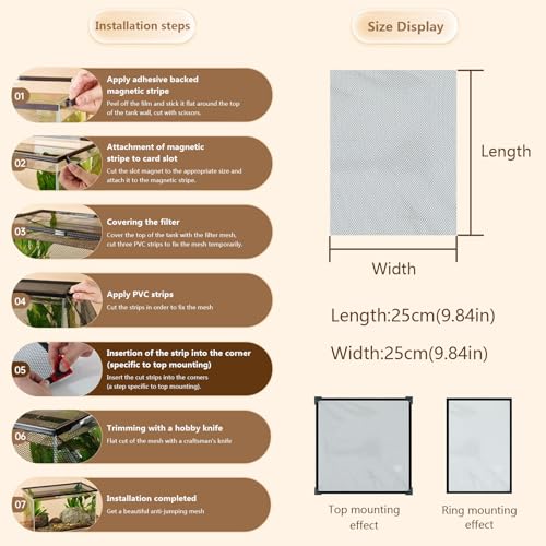 Fish Tank Cover Mesh Aquarium Lid Fish Tank Anti-Jumping Net Magnetic Length 25cm