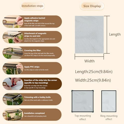 Fish Tank Cover Mesh Aquarium Lid Fish Tank Anti-Jumping Net Magnetic Length 25cm