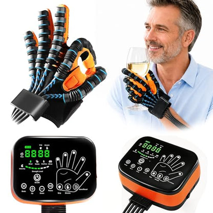9th Gen Hand Rehabilitation Robot Gloves for Stroke Recovery | Home Physical Therapy for Hand Weakness & Hemiplegia, Finger Exerciser with 4 Modes Training & 5 Independent Air Valves - color: Black - Both Hand Pair (2-Pack)-L