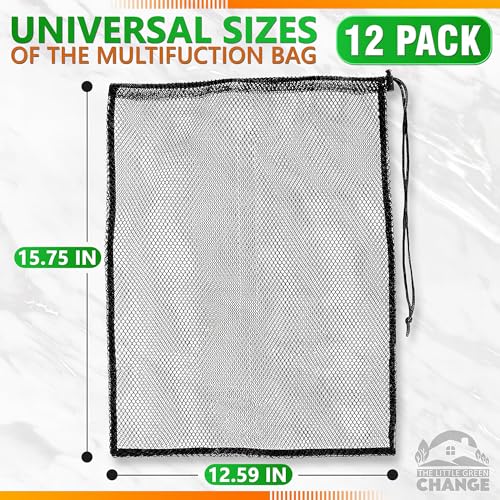 12 Pcs Mesh Laundry Bags Drawstring, 12.6x15.5 In, Polyester (Black)