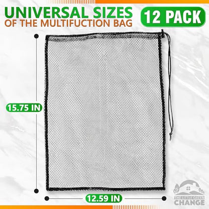 12 Pcs Mesh Laundry Bags Drawstring, 12.6x15.5 In, Polyester (Black)