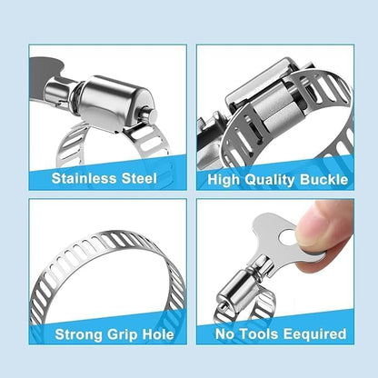 10-Pack 304 Stainless Steel Hose Clamps, 21-38mm (13/16"-1 1/2") Adjustable Thumb Screw Key-Type, for Plumbing, Automotive, Marine & Machinery Applications