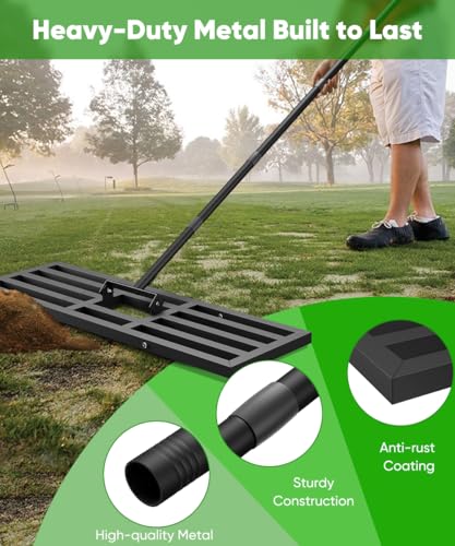 Lawn Leveling Rake 40x10 inch, Heavy Duty Lawn Leveler Tool with 77” Adjustable Long Handle, Powder-Coat Steel Garden Rake, Ground Leveler for Yard Smoothing Soil Grass Dirt Sand, Black - style: M-40x10in