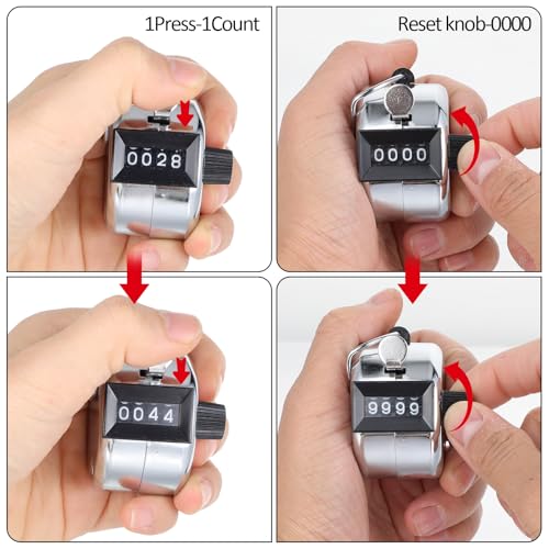 12 Pcs Hand Tally Counter 4-Digit Lap Counter Clicker, Manual Mechanical Handheld Pitch Click Counter with Finger Ring for School Golf & Knitting Row Croche