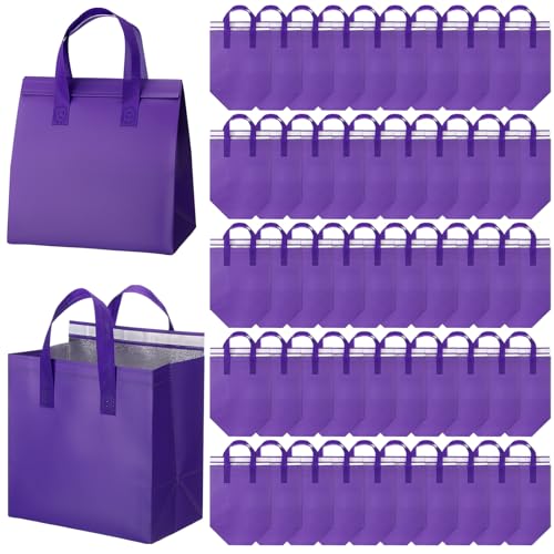 50 Pcs Insulated Take Away Bags Bulk Thermal Insulation Food Bags for Coffee Milk Tea Hot Cold Fresh Food Seafood for Catering Restaurant Grocery (9.45x9.45x5.91inch,Purple) - color: Purple, size: 9.45x9.45x5.91Inch
