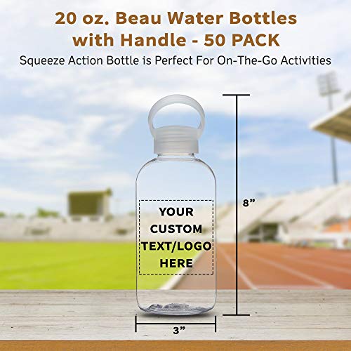 DISCOUNT PROMOS 50 Beau Water Bottles with Handle Set, 20 oz. - Customizable Text, Logo - Flexi-Grip, Plastic, Drinkware - Clear - color: - Custom - Clear, size: 50 bottles