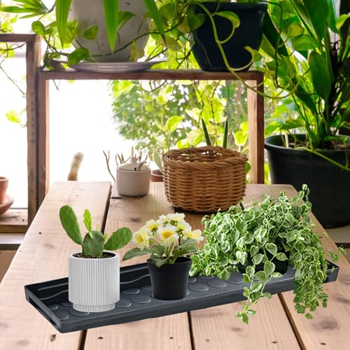 5 PCS Plastic Plant Growing Trays, Rectangular Plant Drainage Stand for Indoors Outdoor Windowsill, Drip Trays for Flower Potted Plants, Black Plant Trays 16 x 4.5 x 1.6 Inch