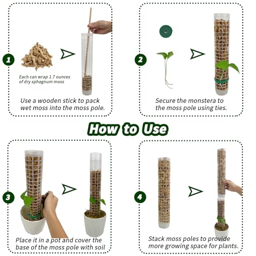 Moss Pole 17.4 inch, 2 Pack Monstera Plant Support, Plastic Self-Watering, Stackable Design - Ideal for Medium to Large Plants