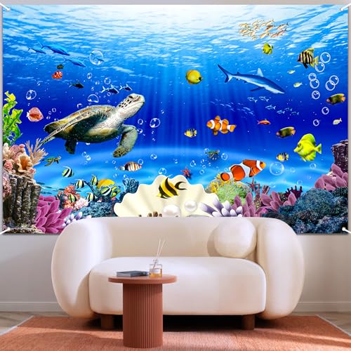 Under the Sea Backdrop 10x6 FT Underwater Photo Backdrops Ocean Corals Fish Decorations Background Adult Baby Shower Birthday Party Photo Booth Props - size: 10x6 FT