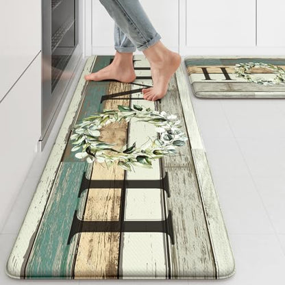 KIMODE Kitchen Mats 2PCS,Cushioned Anti Fatigue Farmhouse Kitchen Rugs and Mats,Non Skid Waterproof Kitchen Mats for Floor,Comfort Foam Standing Desk Mat for Home,Office,Sink,Laundry