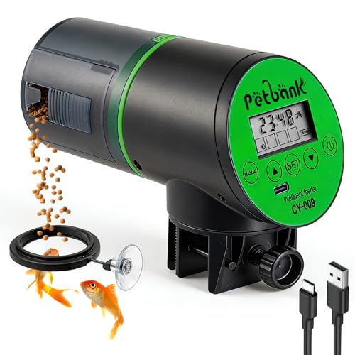 Automatic Fish Feeder for Aquariums - Rechargeable Auto Fish Food Dispenser Timer Feeder with USB Charger Cable，LCD Screen, Customized Schedule - color: Green