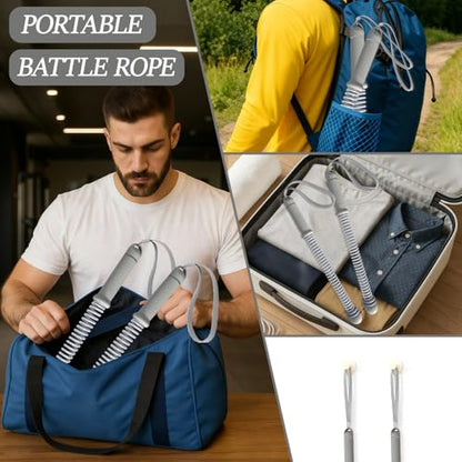 Ropeless Battle Ropes for Home Gym, Cordless Battle Rope for HIIT & Cardio (Grey with Ring) - style: Grey with ring
