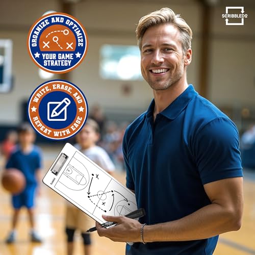 SCRIBBLEDO Basketball Dry Erase Coaching Clipboard 15x9 Double Sided
