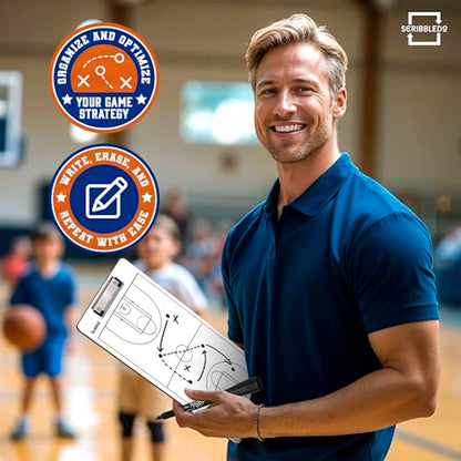SCRIBBLEDO Basketball Dry Erase Coaching Clipboard 15x9 Double Sided