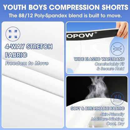 Youth Boys Padded Compression Sliding Shorts Pants With Soft Cup & Pocket - color: White-0933w, size: Medium