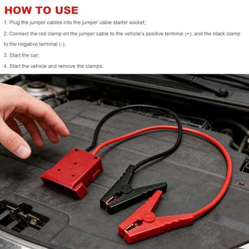 Jumper Cables with Adapter, 2 Ft 8AWG Automotive Battery Booster Cable with 2 Alligator Clips, Portable Emergency Booster Jumper Starter Clamps Universal for Cars Trucks SUVs