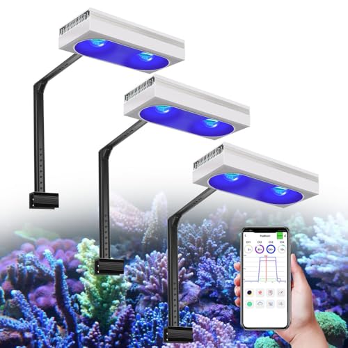3X RL180 Coral Reef Light with Arm Kit, Full Spectrum for Coral Saltwater Aquarium 60in - 72in, Reef Tank Lighting WiFi Control for SPS LPS Saltwater Marine Tank - color: White, size: With Arm Kit