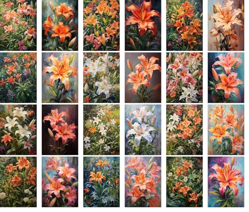 Large Stickers Pack 24 pcs ~ Vibrant Brushstrokes: A Lush Collection of Blooming Lilies Captured in Vivid Hues, Artistic Stickers Series Celebrating The Beauty of Nature and Floral Splendor - color: Fiftythree