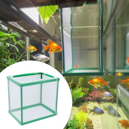 2PCS 6.69" x 5.04" x 6.38" Fish Tank Breeder Green Nylon Fish Incubator Mesh Box Aquarium Fish Fry Hatchery Breeder with Suction Cups - style: 6.69" x 5.04" x 6.38"; Green; without Divider