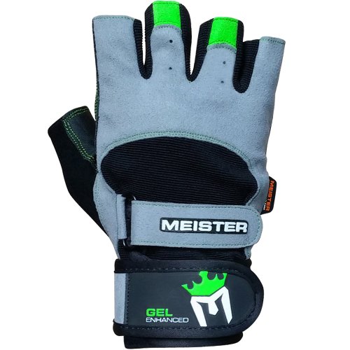 Meister Wrist Wrap Weight Lifting Gloves w/Gel Padding - color: Gray / Neon Green, size: Small