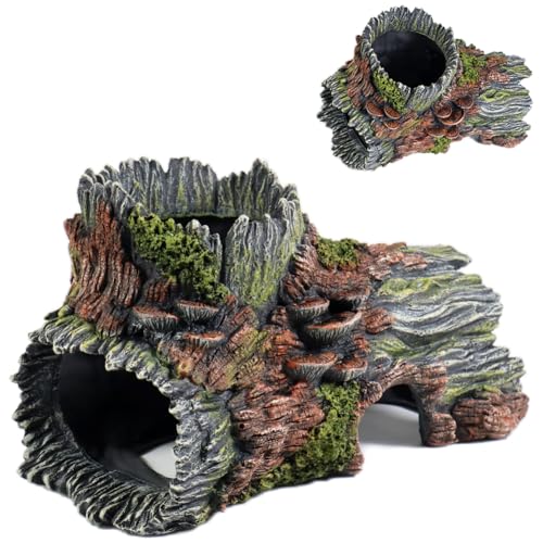 Aquarium Decorations Hollow Tree Trunk Fish Tank Accessories Stump Shelter for Betta Hideout Caves Driftwood for Aquarium Simulation Tree Decor with Holes - color: Green